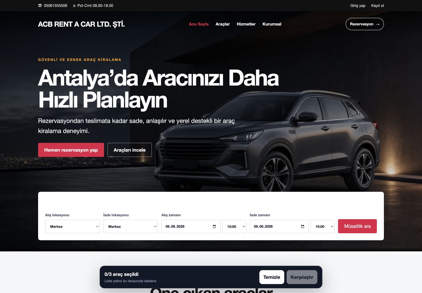 HemenRent web sitesi referans görünümü