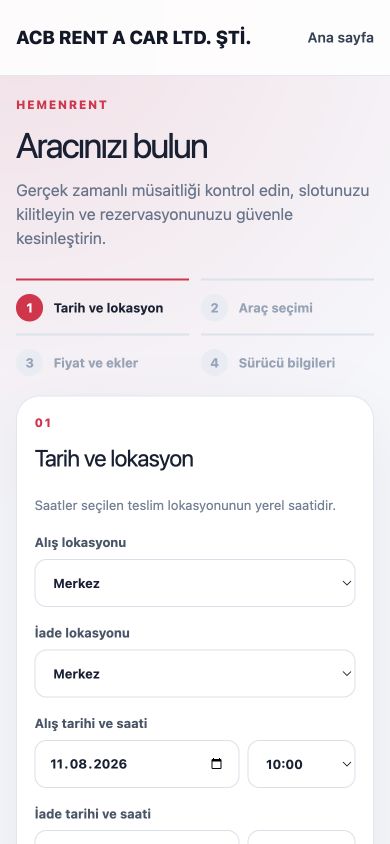 HemenRent mobil rezervasyon ekranı