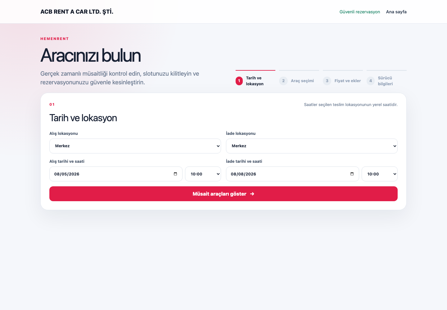 HemenRent rezervasyon formu önizlemesi